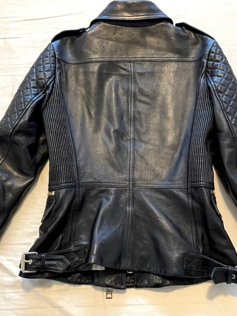 Burberry London Diamond Quilt Lamb Skin Leather Biker Jacket US-6 - Picture 11 of 16